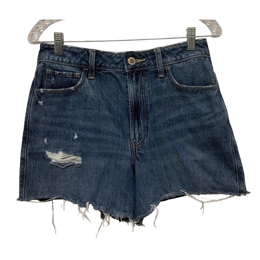 Hollister Ultra‎ High-Rise 90s Shorts Dark Wash Distressed Denim Size 4 W27 Boho